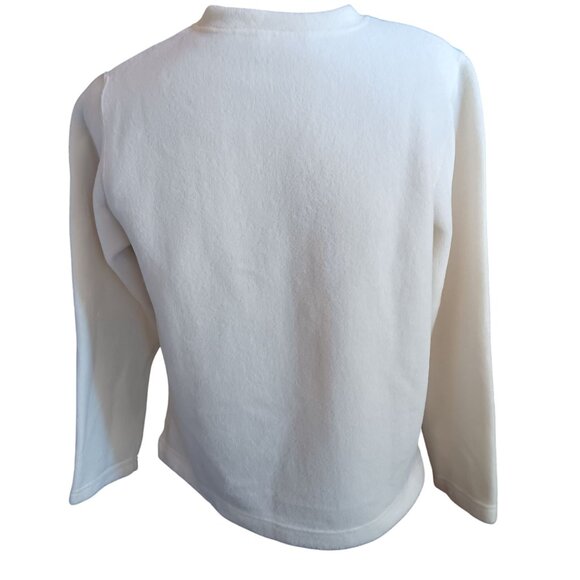 Vintage Women's Fleece Sweater Medium Catalina Mountain Scene V-Neck Deer Trees - Picture 4 of 5